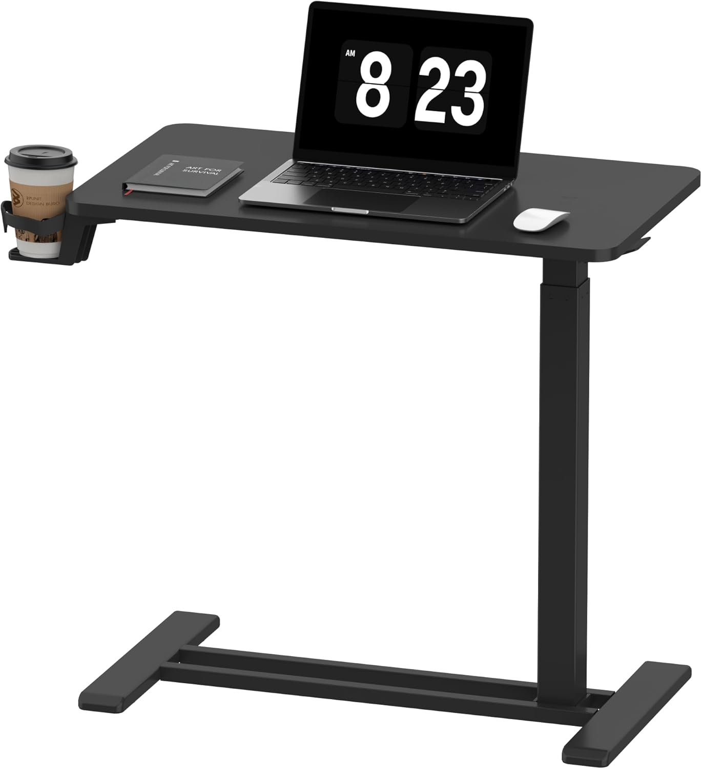 FLEXISPOT Height Adjustable C Table with Wheels, Mobile Snack Side End Table Sofa Couch Bedside Table Laptop Rolling Cart TV Tray Night Stand Small Space Side Table,(27.6' W x 15.7' D,Black)