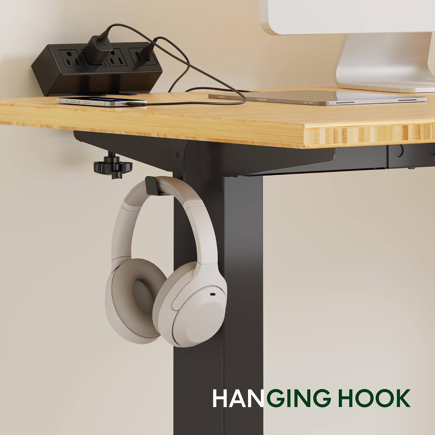 FLEXISPOT EN2 Bamboo Standing Desk with Clamp Power Strip, 55 x 28 Electric Stand Up Height Adjustable Desk with Cable Management (Black Frame + 55' Bamboo Top, 2 Packages)