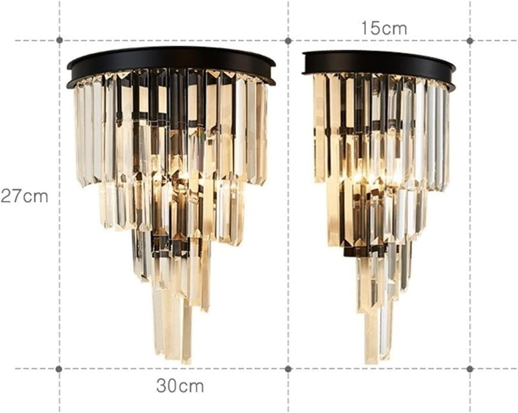 Wall Lamp American Modern Crystal Glass Wall Lamp - Home Bedroom Bathroom Wall Light Black Wrought Iron Metal Wall Sconce, Wall Light