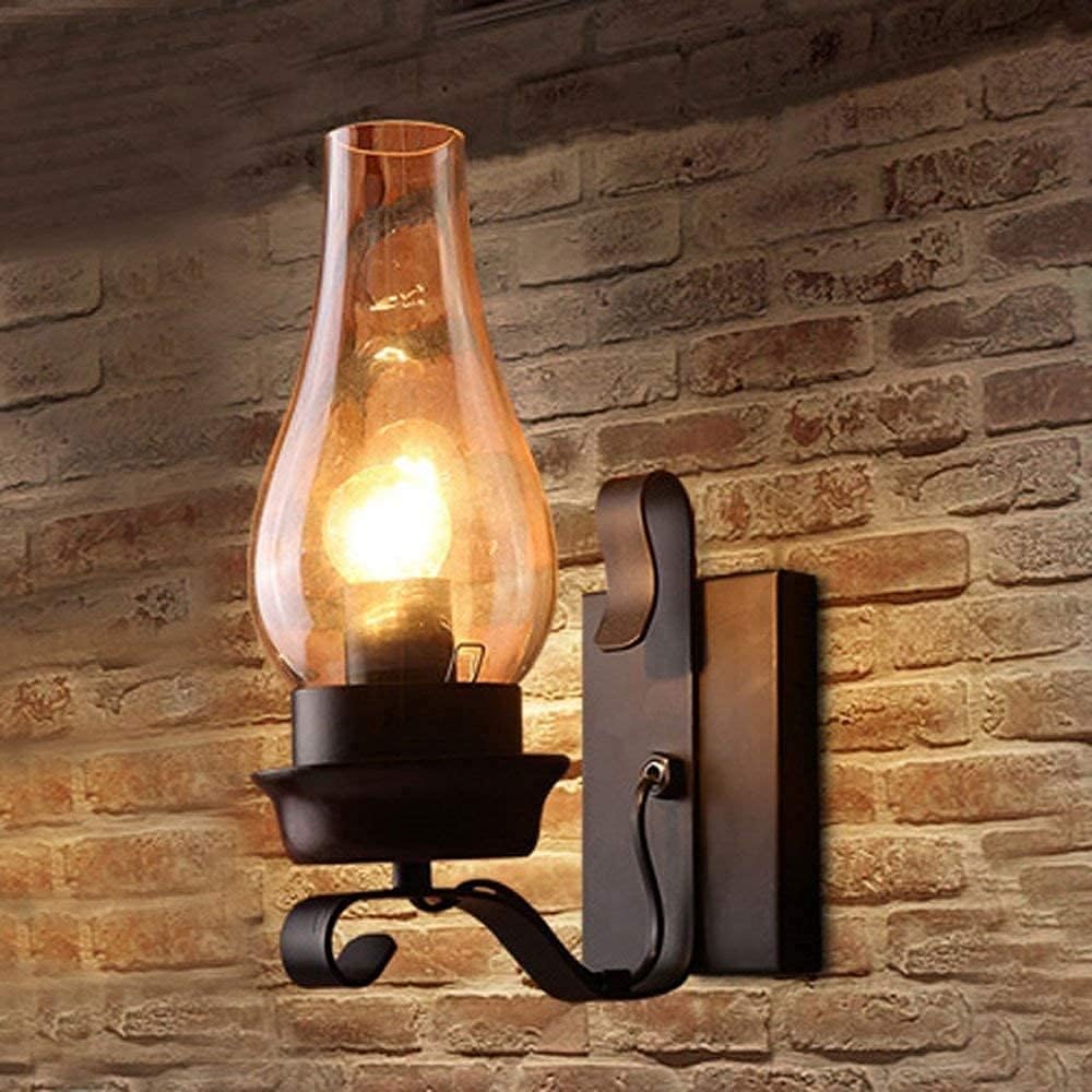 Wall Lamp Black Wrought Iron Wall Light Grass Lampshade Retro Nostalgia Wall Sconce Lighting Fixture Eye Protection Soft Light Bedroom Bedside Reading Light Industry Metal Mount Sconce Fixture