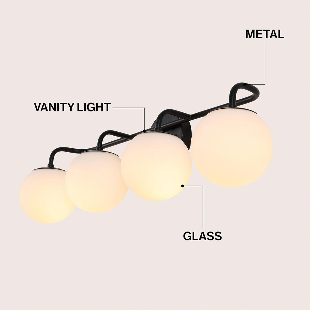 JONATHAN Y 31' Black Modern Globe Wall Sconce Vanity Light for Bathroom, White Frosted Glass Shade, Midcentury Parisian Bistro Wall Lamp, LED Bulb Included (JYL3558B)