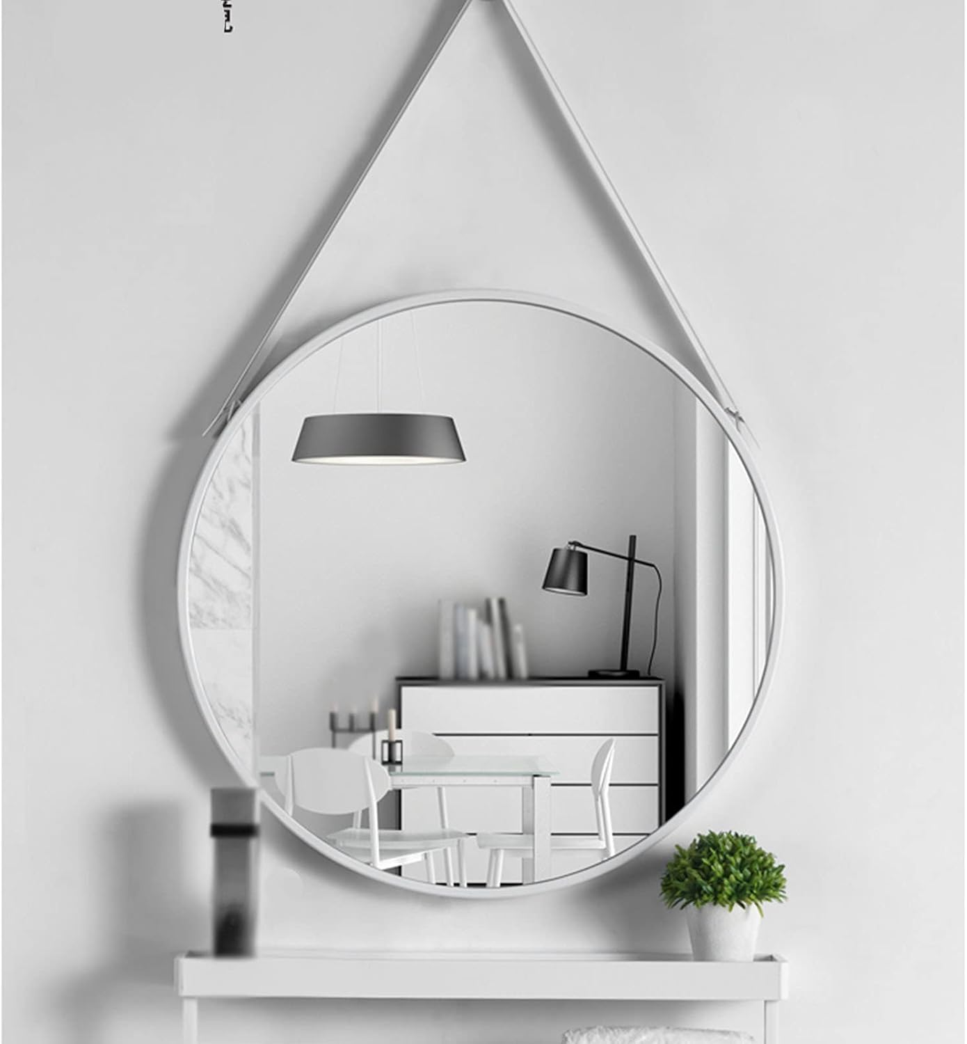 Bathroom Mirror, Round Wall Mirror, Modern Decoration Round Black/White Wrought Iron Frame with Partition, Suitable for Bathroom, Bedroom