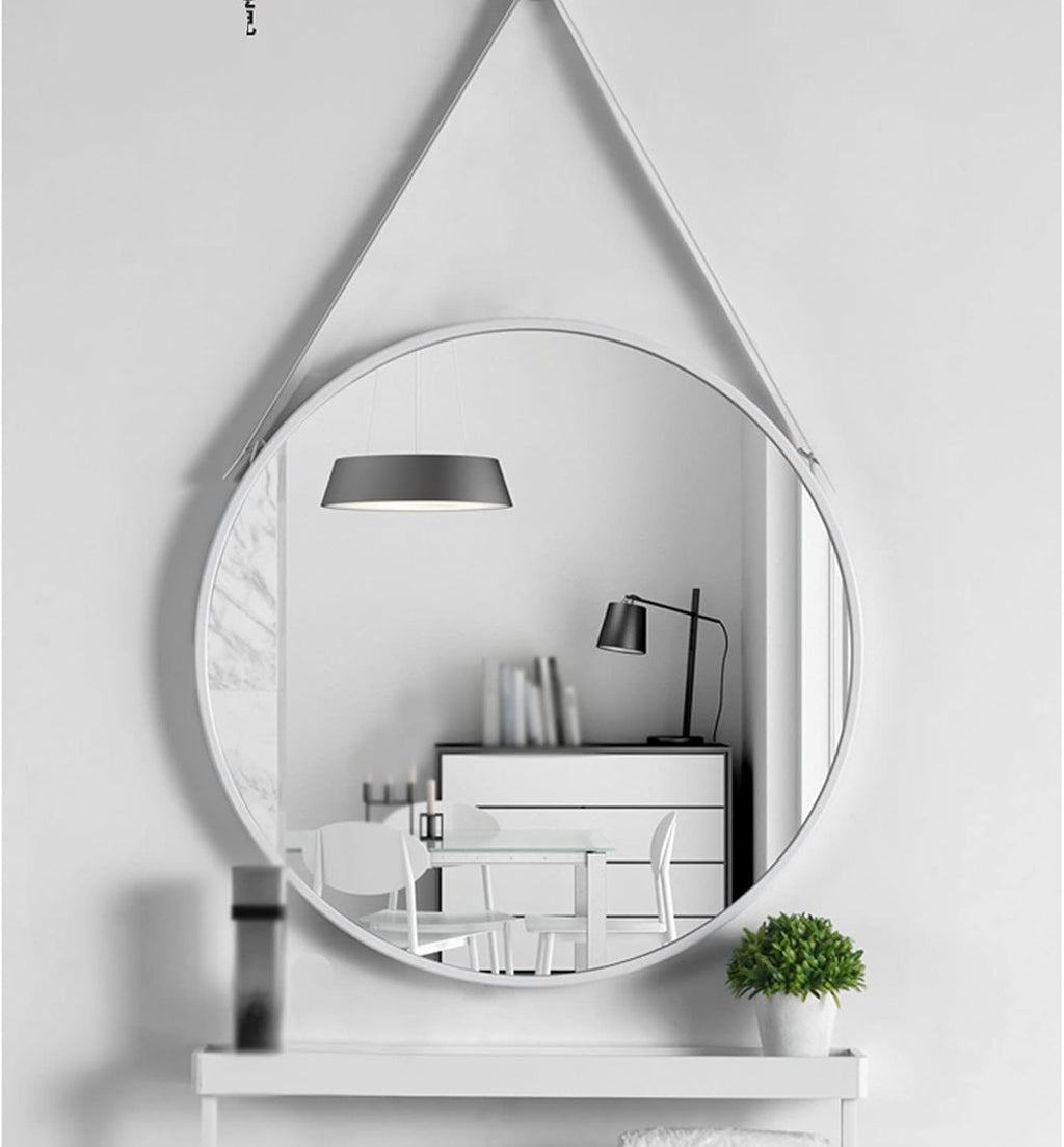 Bathroom Mirror, Round Wall Mirror, Modern Decoration Round Black/White Wrought Iron Frame with Partition, Suitable for Bathroom, Bedroom