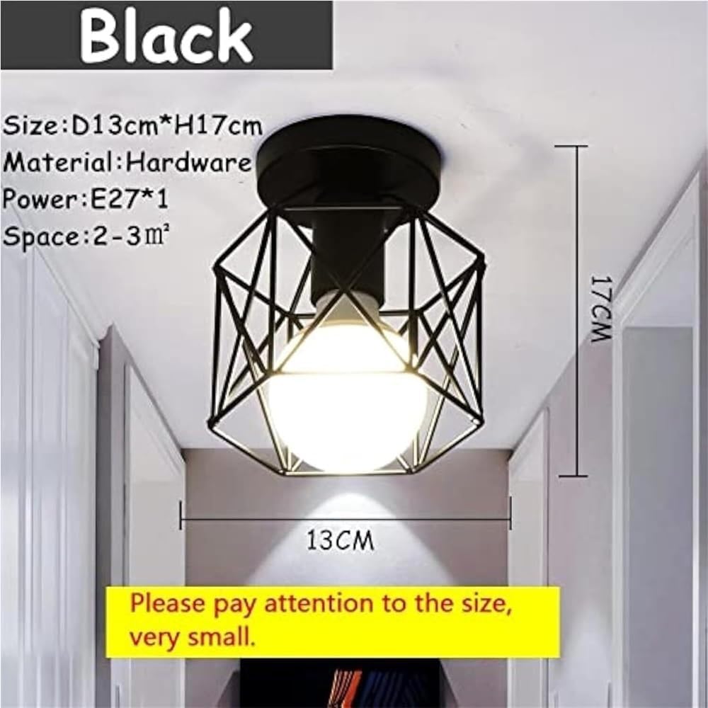 Modern Black Wrought Iron E27 Ceiling Light Fixture Indoor Ceiling Lamp for Kitchen Living Room Bedroom Study Balcony Restaurant Cafe