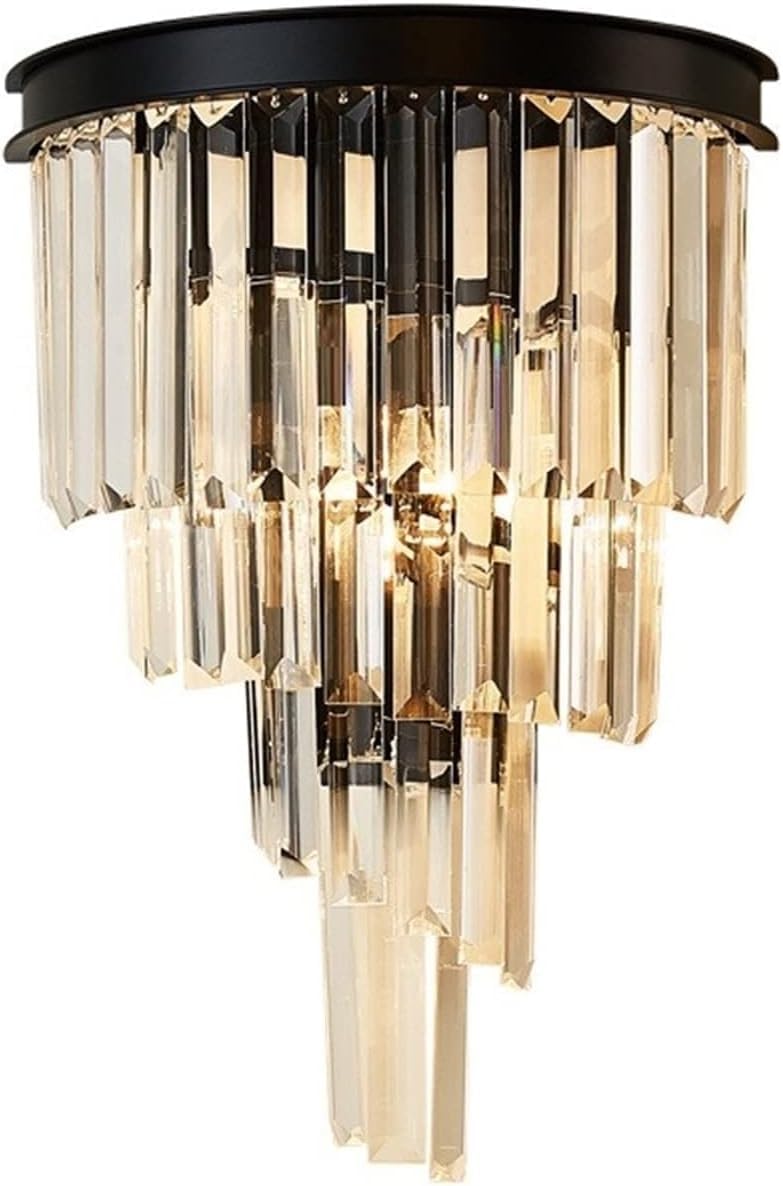 American Modern Crystal Glass Wall Lamp - Home Bedroom Bathroom Wall Light Black Wrought Iron Metal Wall Sconce