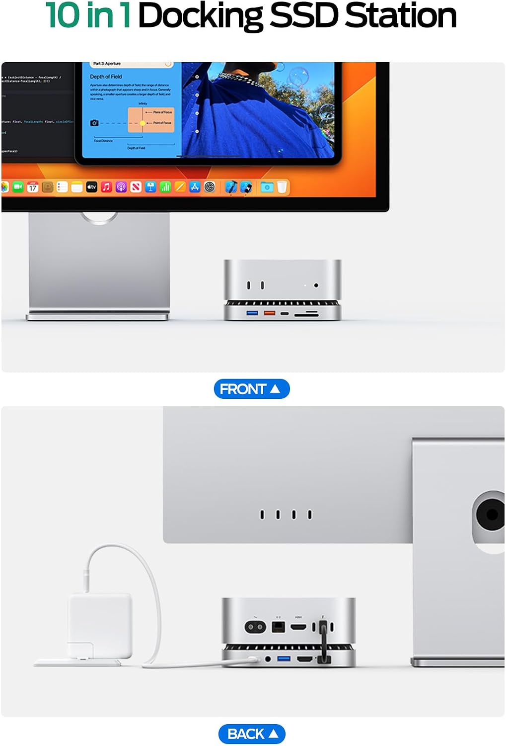 MOVE SPEED mini M4 Dock with 1TB NVMe SSD, 10 in 1 Aluminum Stand Hub, 10Gbps USB-C/A, 4K60Hz HDMI, SD/TF Reader, Space-Saving Vertical Design