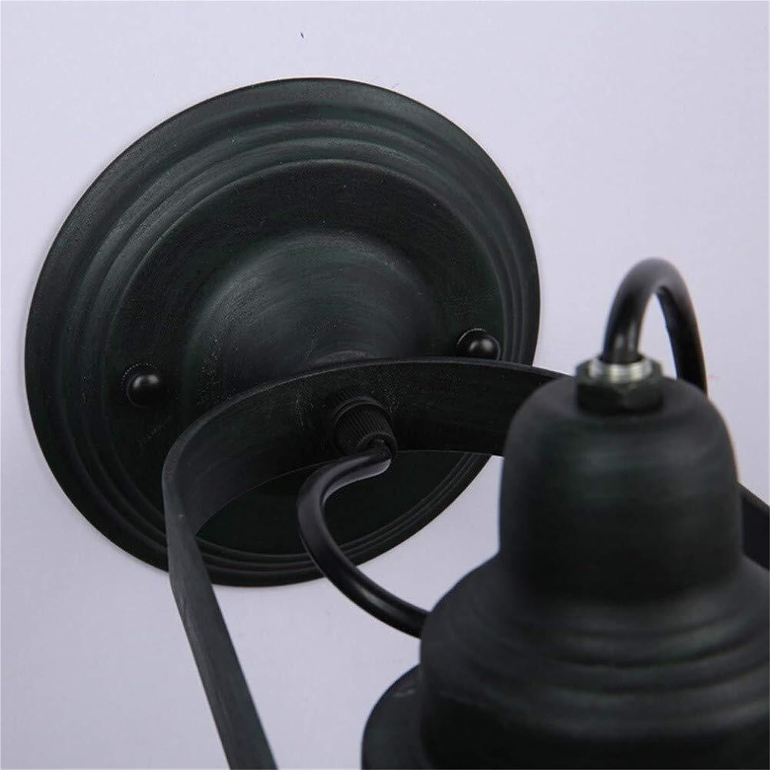 Fashion American Retro Industrial Wall Sconce, Single Head Adjustable Black Baking Paint Wrought Iron Wall Light, Hollow Lampshade Brushed Nickel Bathroom Wall Lantern for Bedroom, Hallway, Corridor