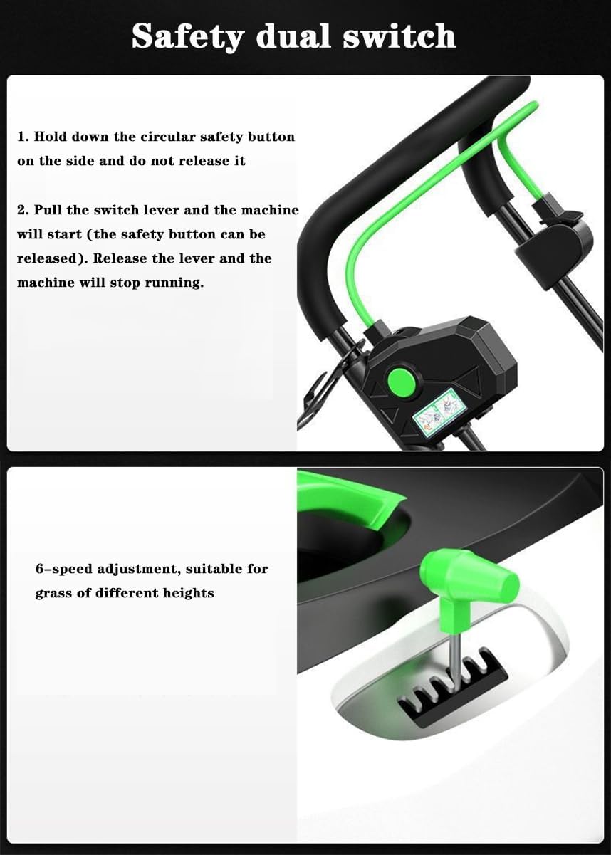 Hand Push Electric Lawn Mower, Plug-in Household Garden Lawn Mower, 6-Speed Adjustable, 30L-50L Large Capacity Grass Collection Box,1800w,20 Meter line