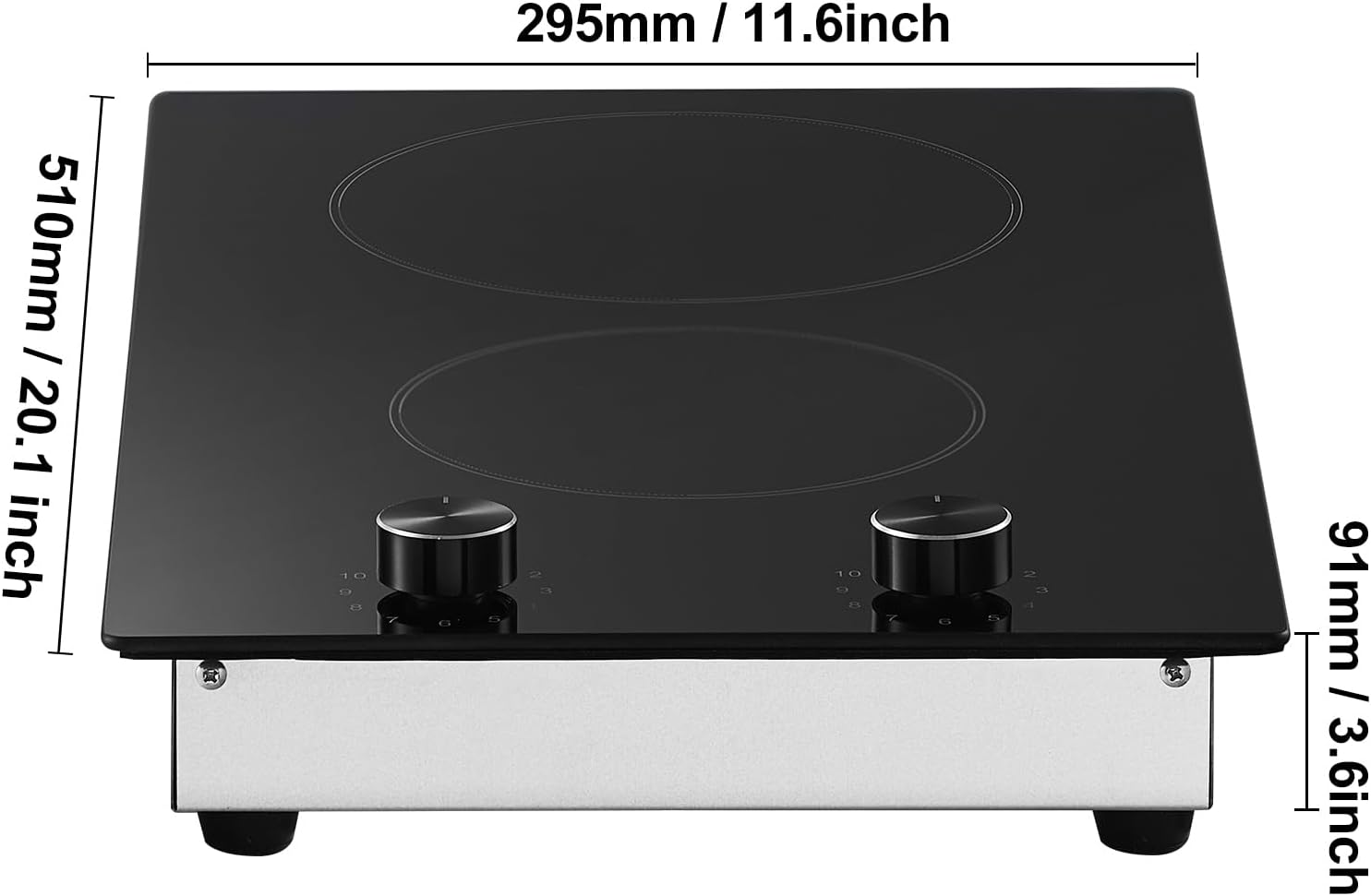Happybuy 12-inch 2-Burner Electric Cooktop, 1800W Ceramic Radiant Stove, Glass Panel, Knob Control, 11 Heat Levels, 120V, Built-in, for Versatile Cooking