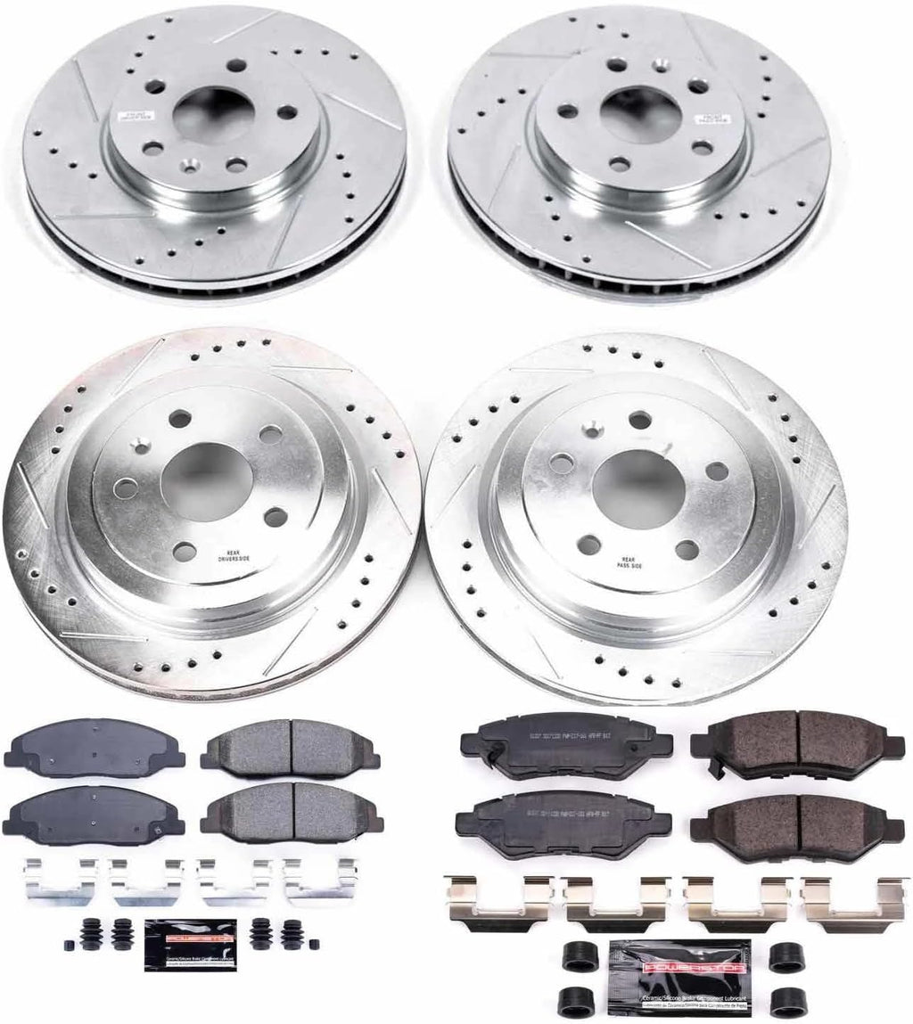 PowerStop Front and Rear Brake Kit for Cadillac CTS 2008-14 - Drilled and Slotted Disc Rotors with Carbon-Fiber Ceramic Brake Pads Replacement, K4134