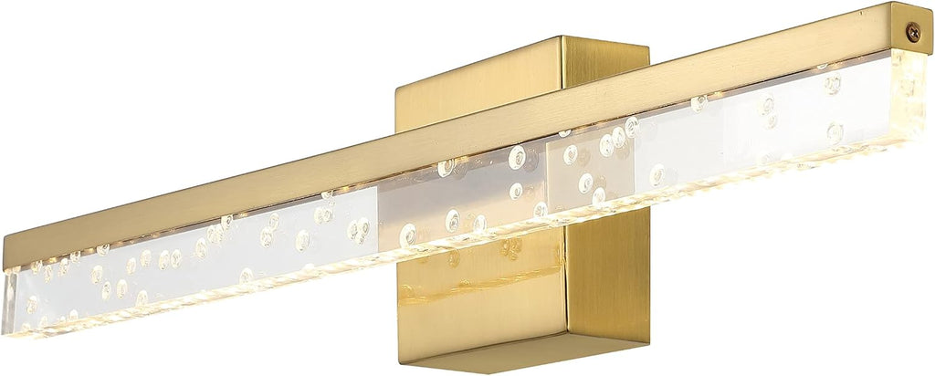 JONATHAN Y 22' Brass Gold/Clear Modern Integrated LED Vanity Light, Rotatable Wall Sconce for Bathroom Mirror, 3000K Dimmable Hardwired Fixture with Clear Seeded Acrylic Shade (JYL7128B)