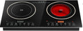 110V 2600W Double Electric Cooktop,1200W Induction Cooktop + 1400W Ceramic Stove, 8 Gear Power Levels, Child Lock, Timer, LED Touch Control for Kitchen Resturant
