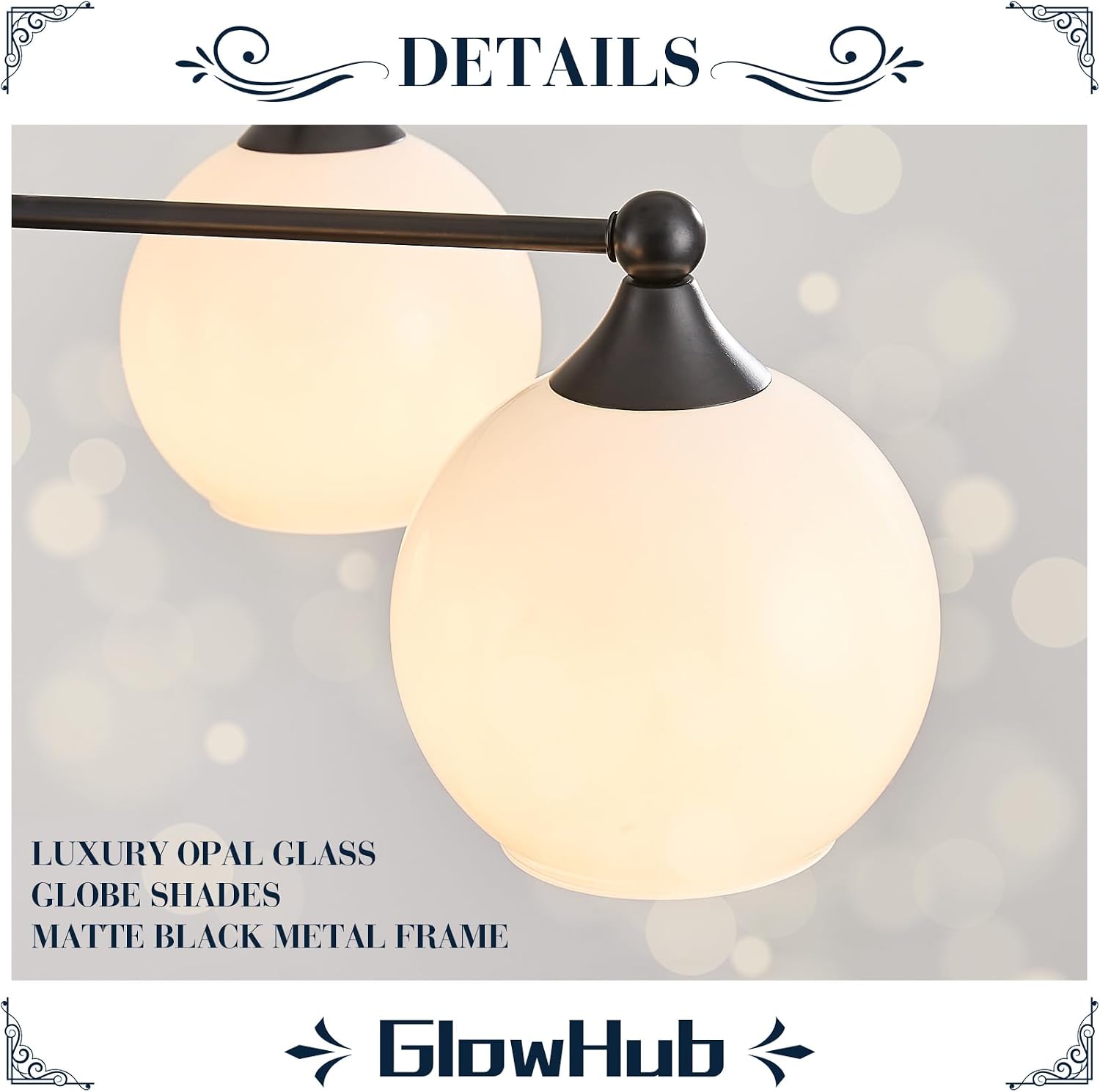 GlowHub Modern Black Chandelier with Milk White Glass Shades 30' Globe Pendant Light Fixture 5 Lights Mid Century Sputnik Chandelier for Dining Room Bedroom Entryway