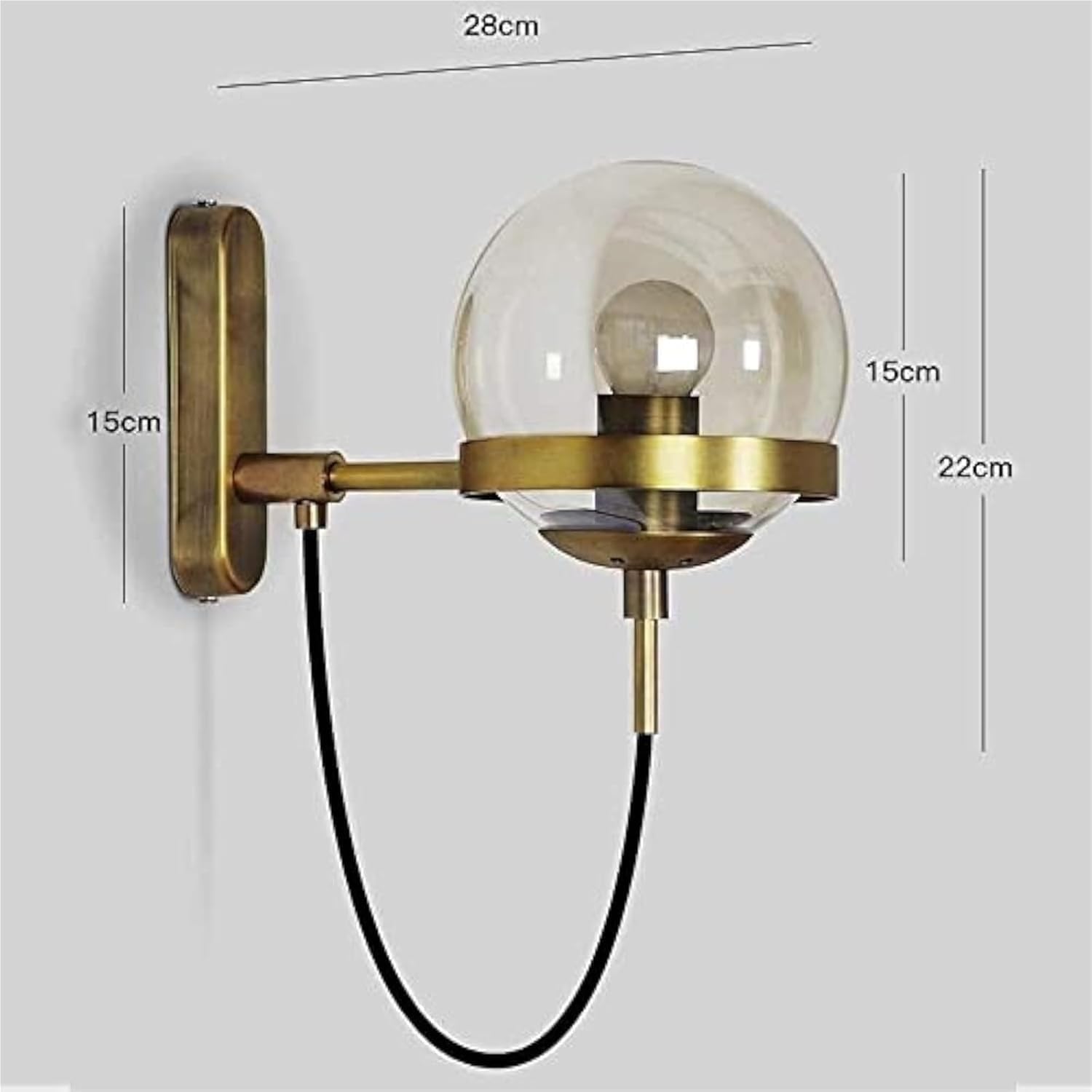 Wall Lamp PostGlass Ball Lights Fixture,E27 Retro Industrial Wrought Iron Mount Sconce Minimalist Aisle Lighting(Black)
