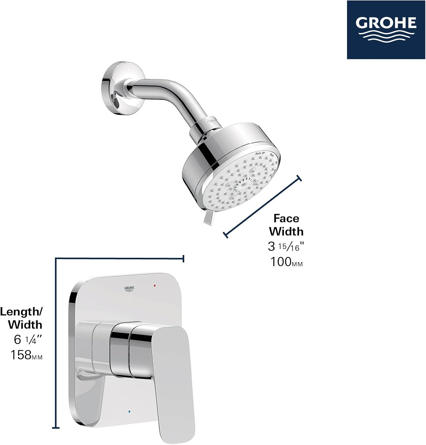 Grohe 1053770000 Cubeo Pressure Balance Valve Shower Trim Kit, StarLight Chrome