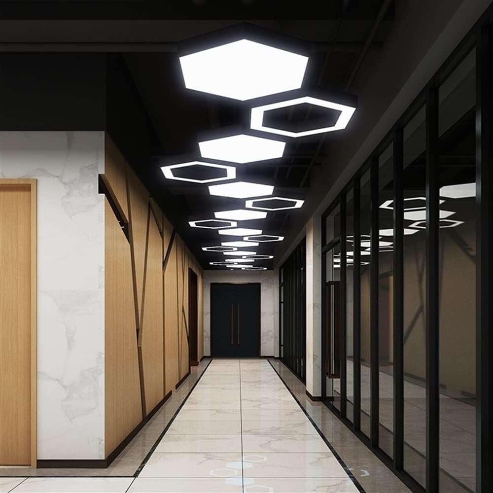 Modern Chandelier Creative Hexagon Acrylic Pendant Light Nordic Minimalist Studio LED Chandelier Modern Wrought Iron Hanging Lamp Fixtures for Clothing Store Restaurant Bars Offices Meeting Room(Black