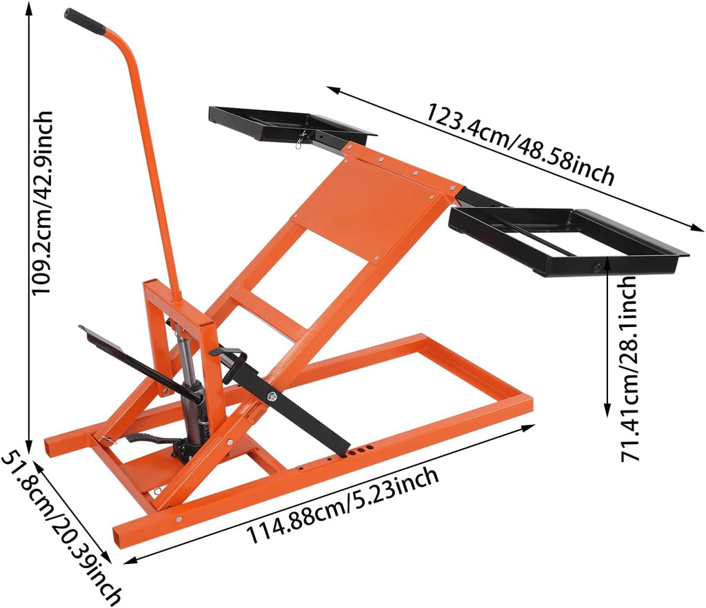 Lawn Mower Lift, 29 Inch Lawn Mower Lift Tool Adjustable Movable Lawn Mower Lift Solid Carbon Steel Lawnmower Lifting Machine for Riding Lawn Mower, Zero Turn Lawn Mowers (500lbs Hydraulic Orange)