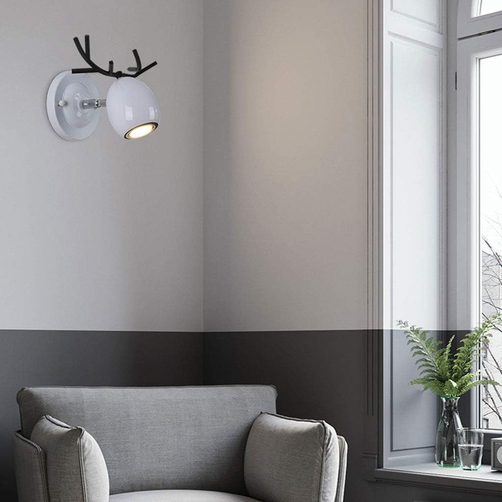 Wall Light Wrought Iron Wall Lamp Nordic Creative Antlers Light Bedroom Sconce for Living Room Bedside Dining Fixtures Decor(White)