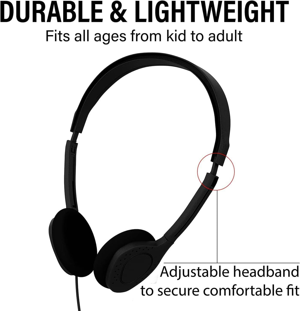 Maeline Classroom Headphones Bulk 200 Pack – 3.5mm Wired School & Office Headphones No Microphone, Student Headphones for Testing, Training, Library, Hotel, Healthcare Use – Black