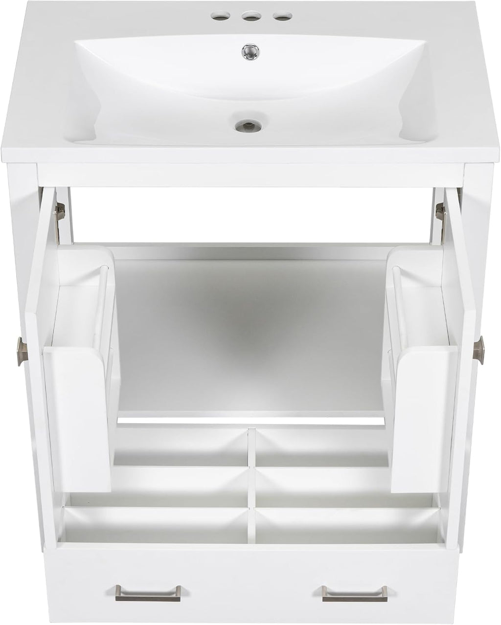 LUMISOL 30' Bathroom Vanity Set with Sink, Solid Wood Bathroom Cabinet with One Drawer and Two Doors, Multi-Function Storage Organizers, Undermount Sink Basin, White