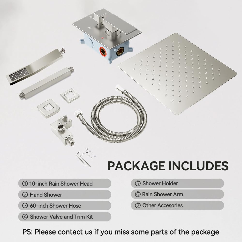 Shower System Shower Faucet Set, STARBATH 10' Ceiling Mount Rain Shower Head and Handheld Spray for Two Person, Rainfall Shower System with Diverter Valve and Trim Kit Complete,Brushed Nickel