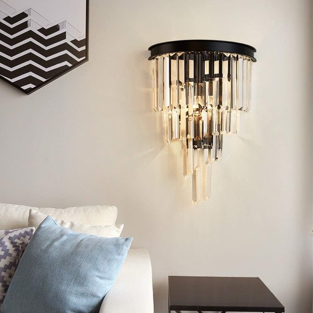 Wall Mounted Light Modern Luxury Crystal Glass Wall Lamp Creative Home Bedroom Bathroom Wall Light Black Wrought Iron Metal Wall Sconce European Indoor Decorations Wall Lightiong E14-30*27cm Rea