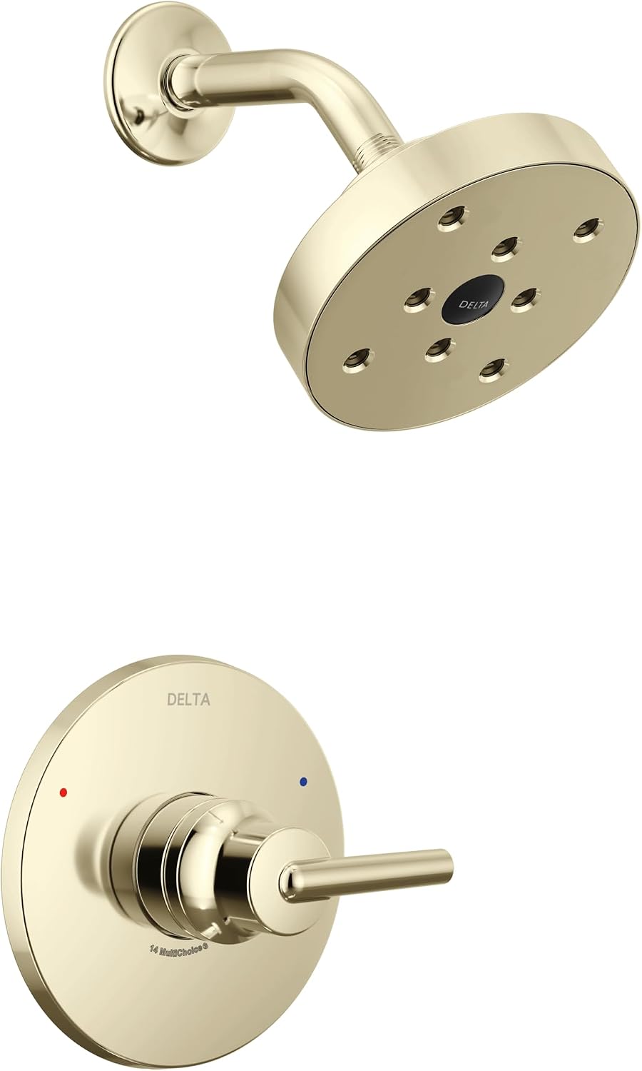Delta Trinsic 14 Series Single-Function H2Okinetic Shower Faucet Set, Polished Nickel Shower Head and Handle Valve Trim Kit, Polished Nickel T14259-PN (Valve Not Included)