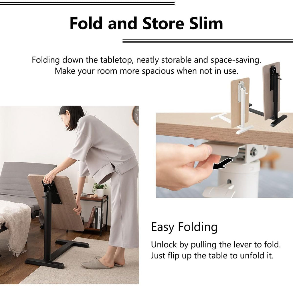 EMOOR Foldable C-Shaped Lifting Side Table Ciudad (Natural), Height Adjustable Space-Saving Metal Frame Bedside Sofa Couch Stand End Table Laptop Desk Snack