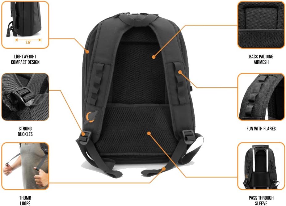 Jetpack Slim Backpack for DVS, Mobile, or Club DJ Gig Set, Bag Carry Laptop, Stand, Tablet, Headphone, Vinyl Records, USB Mobile Devices, Needle Case, Cables, Microphone & More. TSA Compliant (Black)
