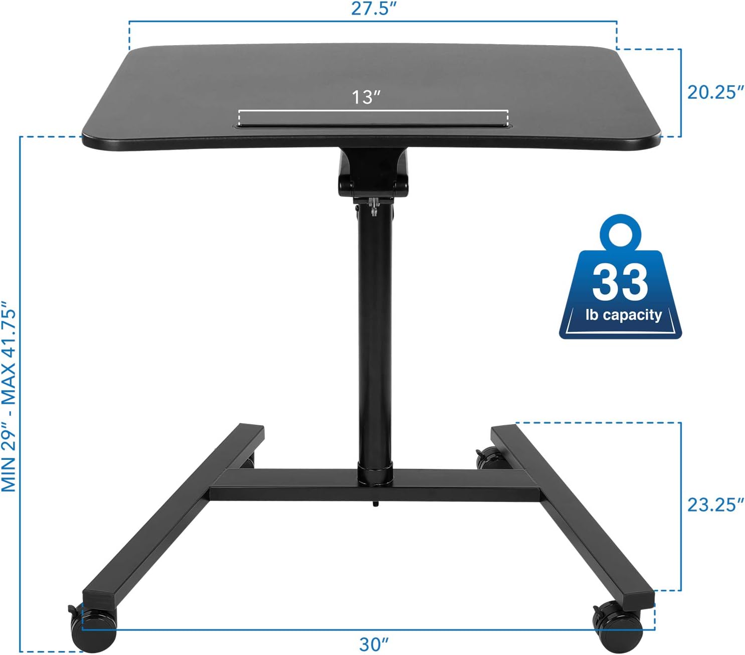 Mount-It! Mobile Standing Desk for Laptop with Wheels, Gas Spring Height Adjustable Rolling Workstation Cart, 27' x 20' Laptop Desk on Wheels, Portable Computer Desk for Home Office, Classroom
