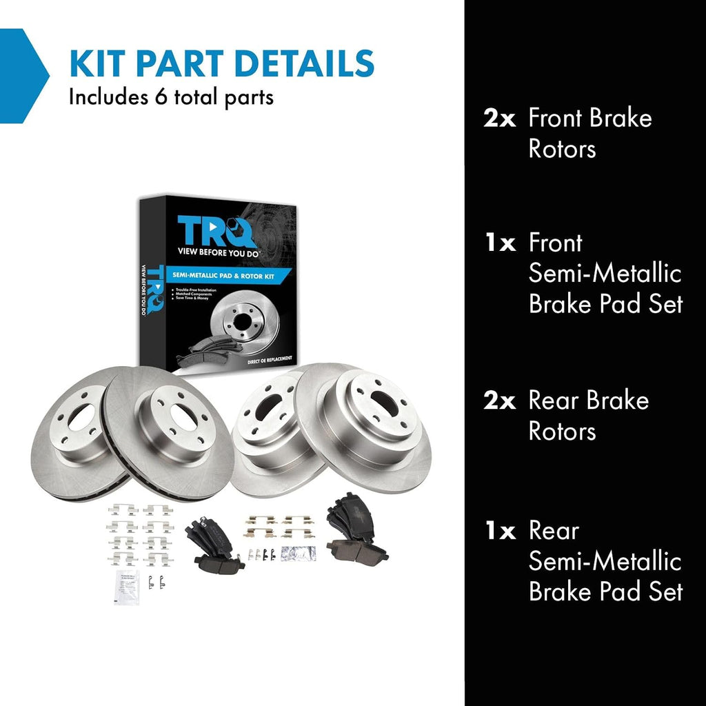 TRQ Front and Rear Brake Pad and Rotor Set Semi Metallic Compatible with 2000-2002 Subaru Legacy 2000 Outback