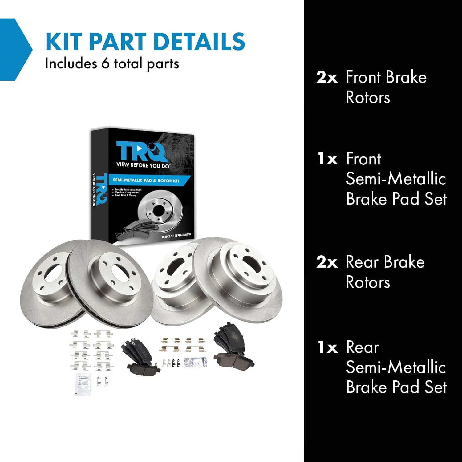 TRQ Front and Rear Brake Pad and Rotor Set Semi Metallic Compatible with 2000-2002 Subaru Legacy 2000 Outback