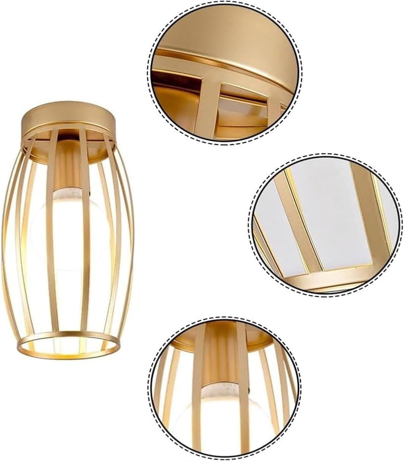 Wall Light Wall Lamp Wrought Iron Frame Cage Ceiling Lamp Gold/Black Finish Ceiling Light Fixture Semi Recessed Ceiling Lighting Compatible with Cloakroom Entrance Lighting Fixtures (Color : Dark) ,Ch