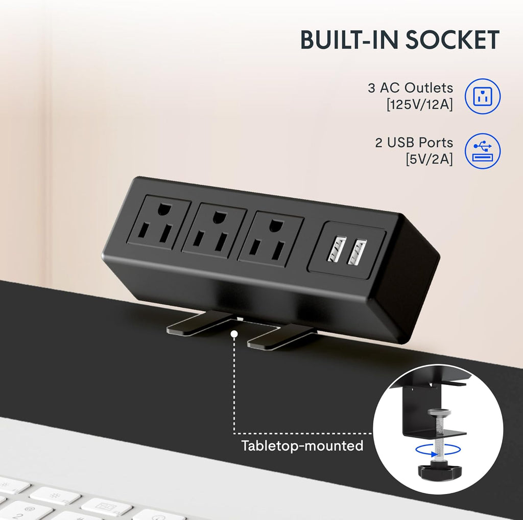 FLEXISPOT EN2 Whole-Piece Standing Desk with Clamp Power Strip, 48x24'' Electric Stand Up Height Adjustable Desk with Cable Management (Black Frame + 48' Black Table Top)