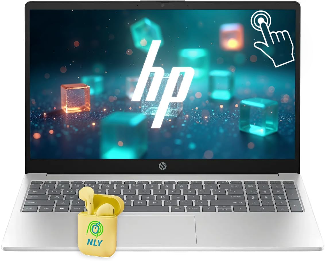 HP Touchscreen 15.6' Business Laptop Computer, 64GB RAM 2TB SSD, Windows 11 Laptop, Intel 6-core i3-1315U Processor, AI Copilot, NLY Earphones, Natural Silver