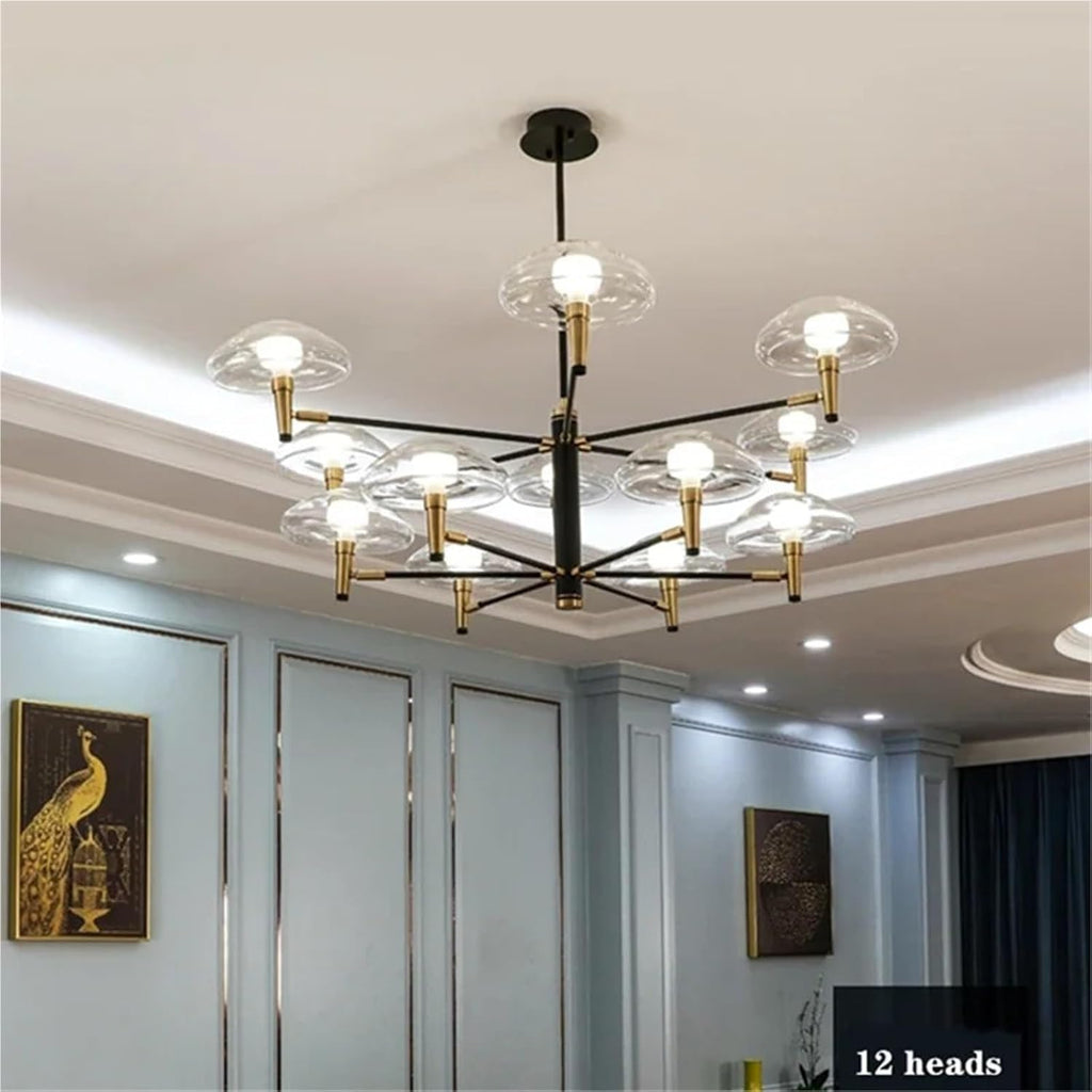 Multiple Heads Black Gold Jellyfish Chandelier for Living Dining Room Bedroom Kitchen Wrought Iron Glass Decoration Lighting,Dining Light Fixtures