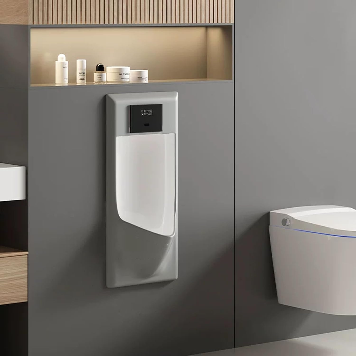 Commercial Washout Urinal,Induction Adult Urinal,Splash-Proof Male Urinals,Modern Wall-Mounted Ceramic Urinals,for Bathrooms,Hotels,Shopping(Gray,Wall-mounted)