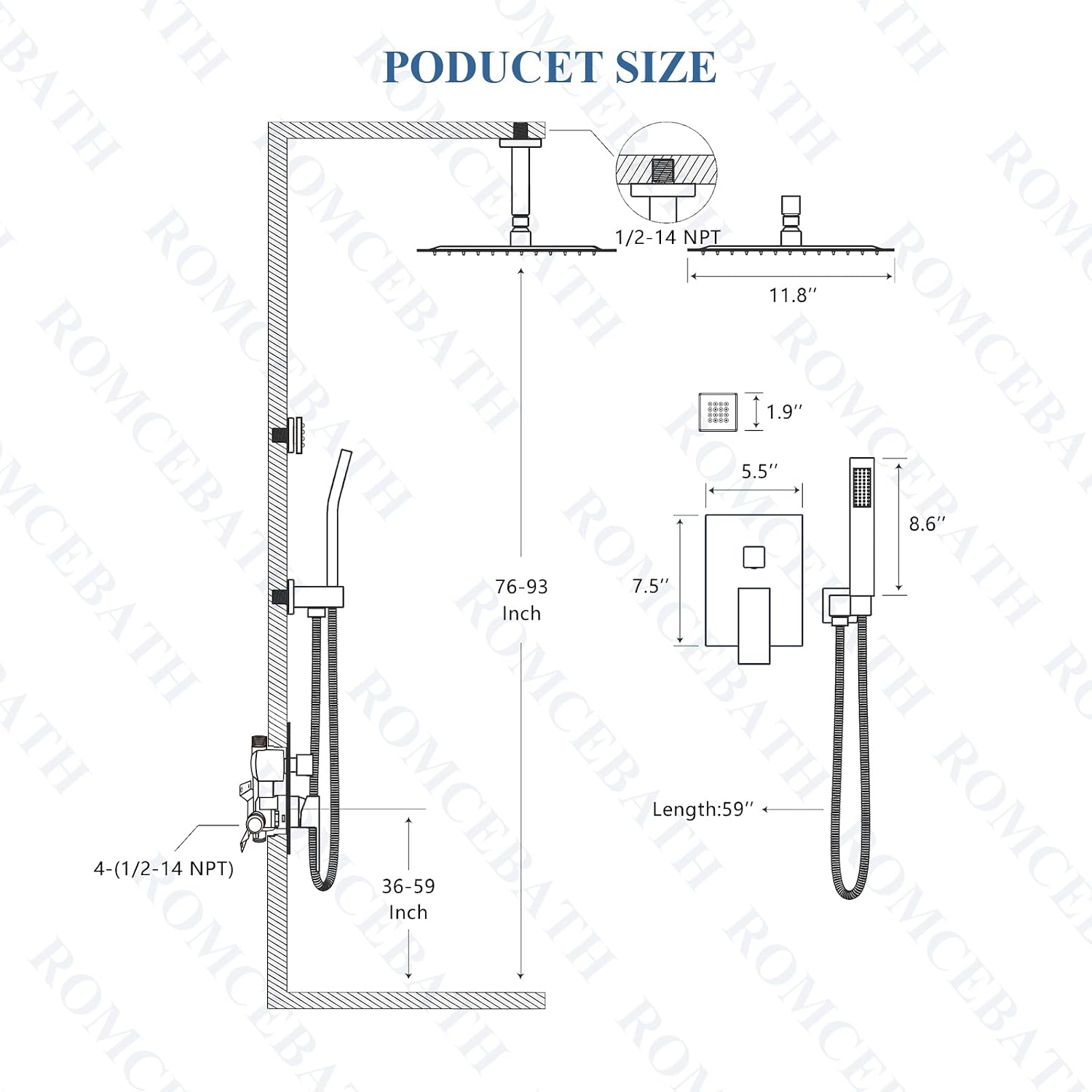 Rain Shower System With Complete 4 Pcs Body Sprays Jets And Pressured Balance Rough-in Valve,12Inch Rainfall Shower Head And Handheld, Modern Brushed Gold Ceiling Mount Shower Faucet Sets