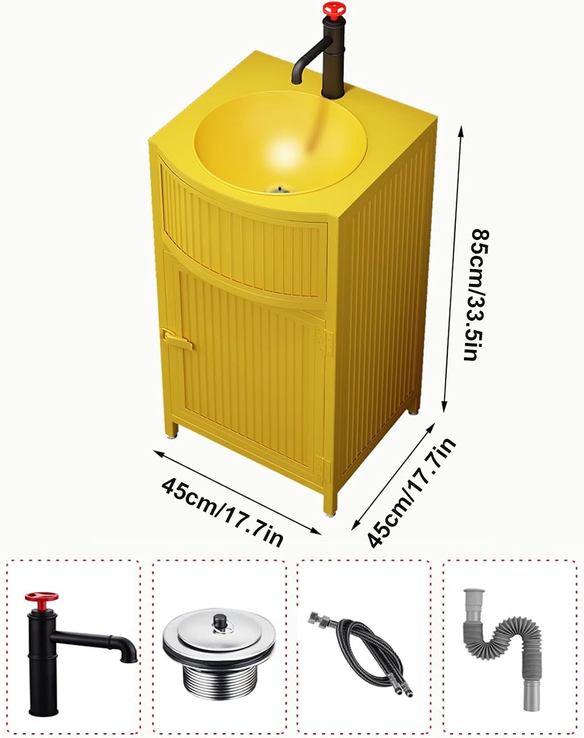 Small Bathroom Vanity with Sink - Industrial Style Free Standing Sink Cabinet and Wrought Iron Vanity Unit with Basin Sink, Drain, and Faucet for Hot and Cold Water,Red-Without Mirror