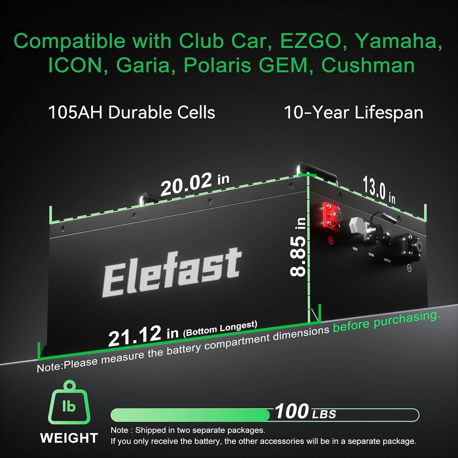 48V 105AH Lithium Lifepo4 Battery for Golf Cart Kit with 18A Charger and Touch Monitor,Peak Current 1000A,Built-in 200A BMS,Up to 6000+ Deep Cycle,Perfect for Golf Carts,Lawnmower,Club Car