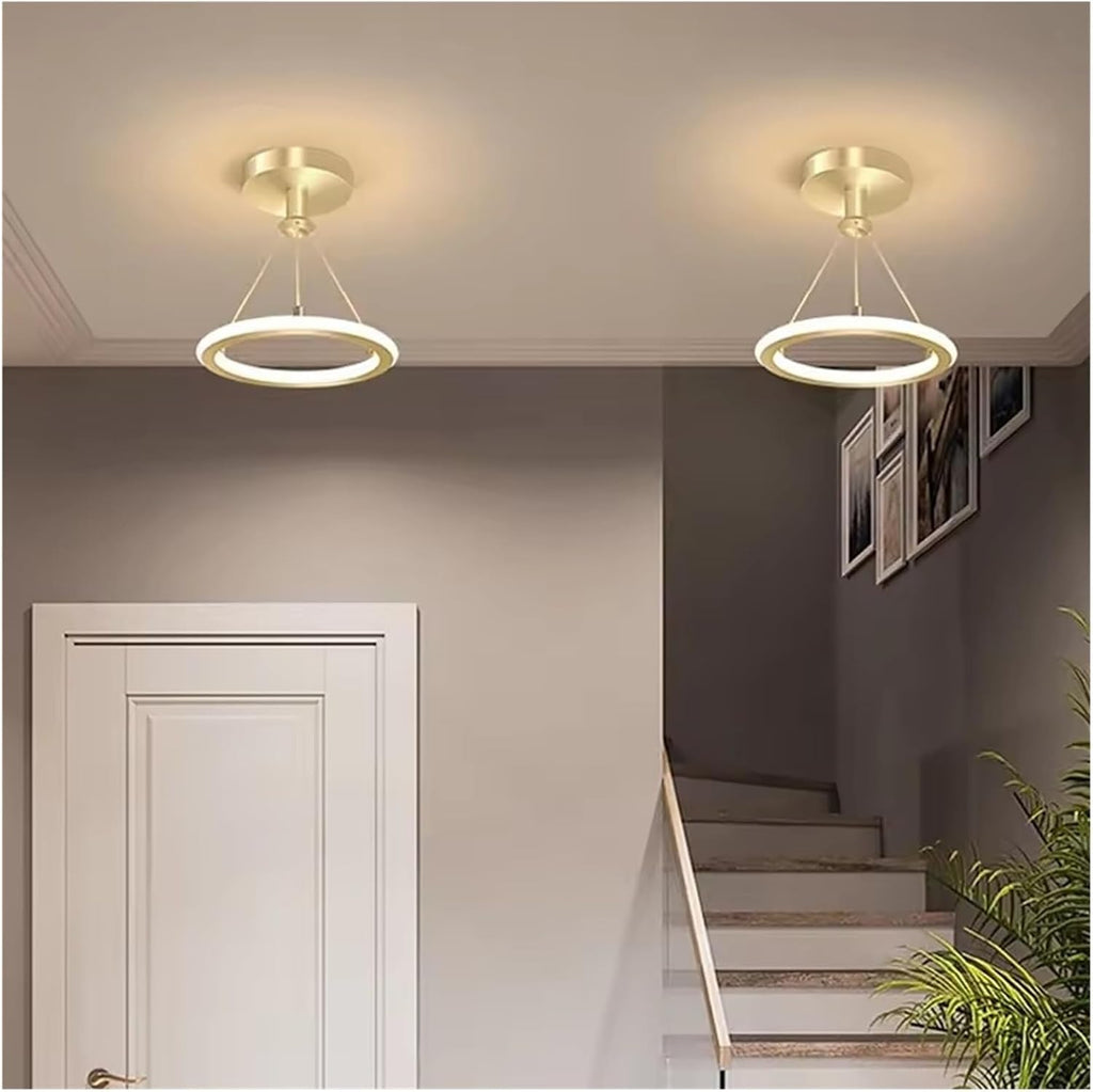 Modern LED Chandelier Lights Energy Saving Wrought Iron Chandelier Circle Ceiling Hanging Lamp Kitchen Bedroom Lighting Fixture(Gold)