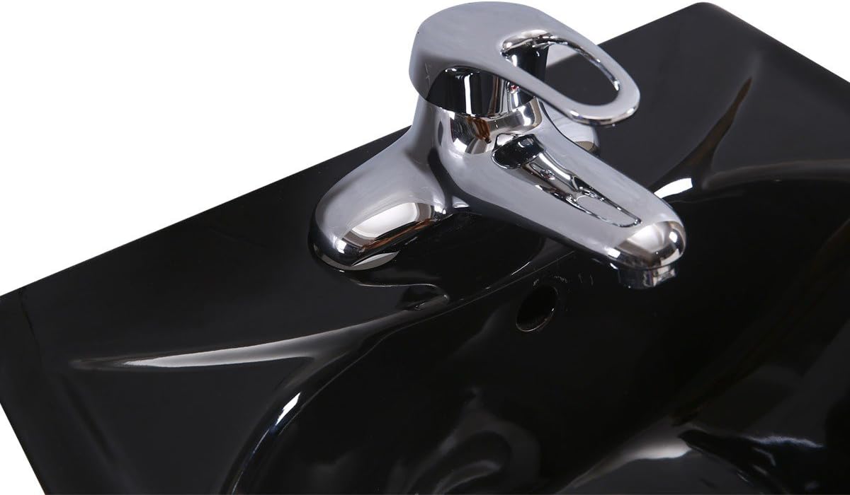Renovators Supply Manufacturing Ondine 16' W x 34' H x 14.5' Proj. Glossy Black Pedestal Sink, Vitreous China, with Overflow and 4 in. Centerset Faucet Holes