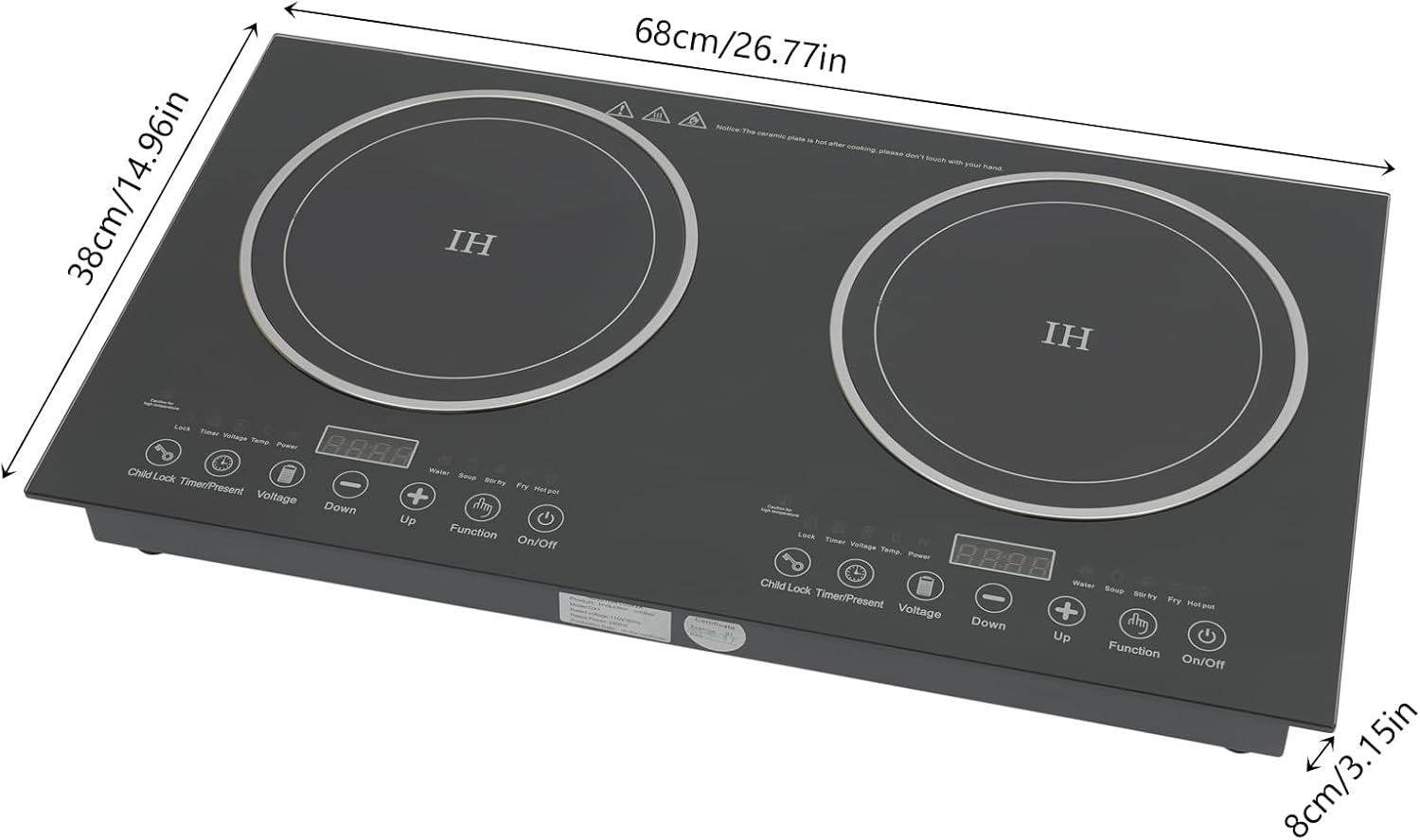 Induction Cooktop 2 Stoves, 110V 1200W+1200W, 8 Gears Firepower Regulation, Tabletop Stove Top with LED Display and Adjustable Temperature, Electric Hot Plate Crystal Cooktop for Kitchens