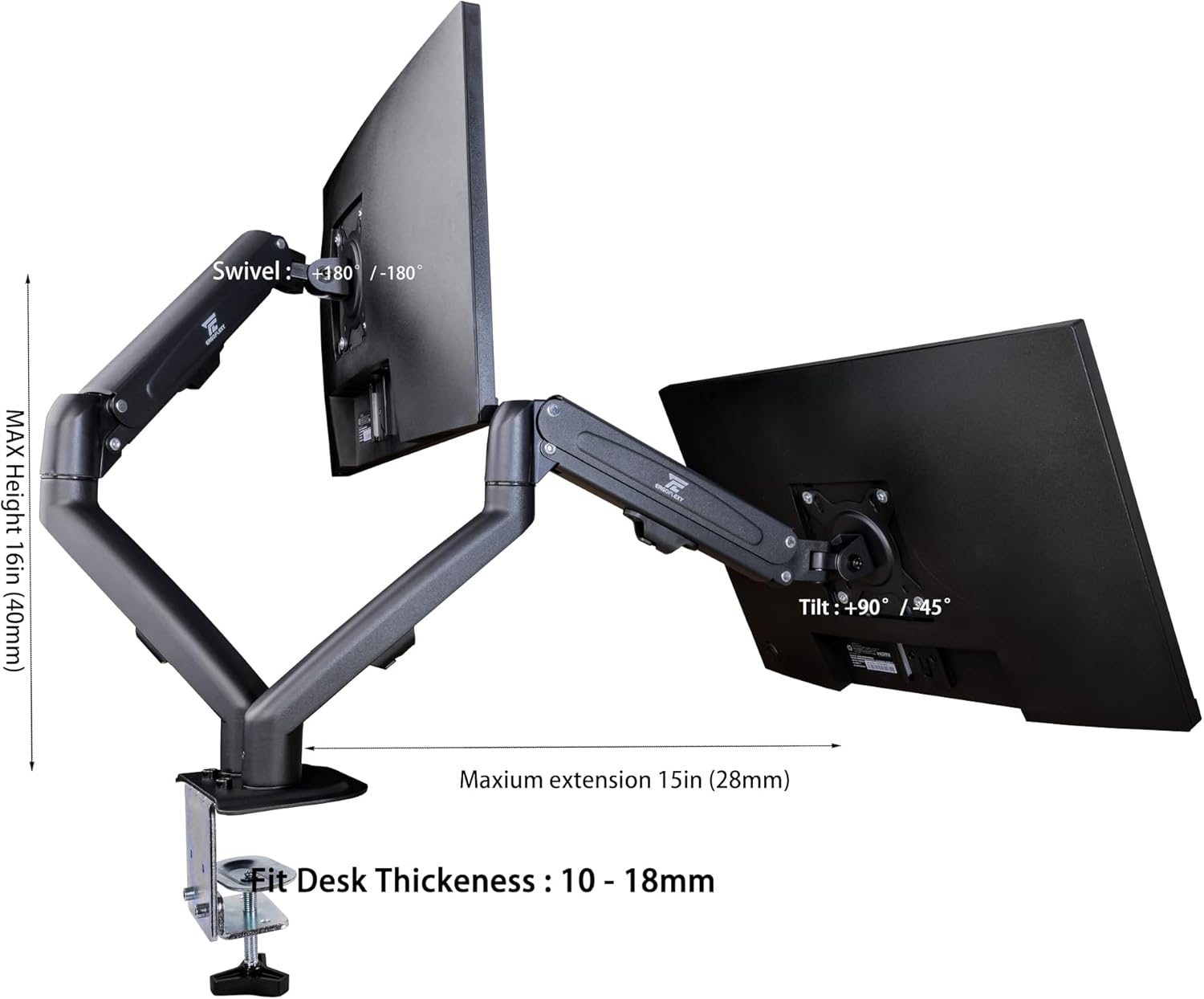 acer 24' Vero FHD IPS Monitor with 4 ms Response Time, Anti-Glare, Adaptive Sync, Integrated Speakers, VESA Mount (100mm) & DKZ Hub, Black Color 2 Pack & ErgoFlexy Dual Monitor Mount