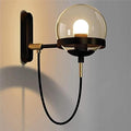 Wall Lamp PostGlass Ball Lights Fixture,E27 Retro Industrial Wrought Iron Mount Sconce Minimalist Aisle Lighting(Black)