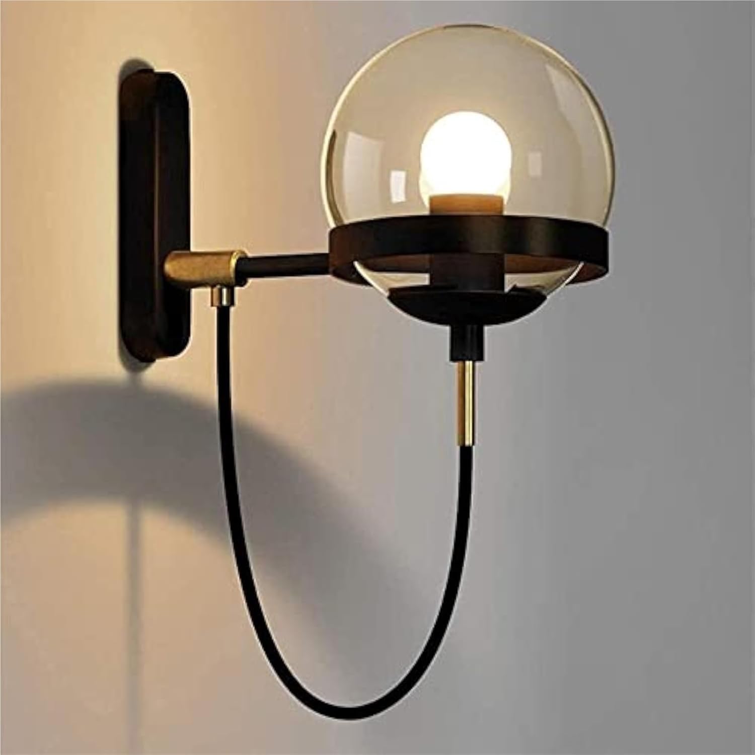 Wall Lamp PostGlass Ball Lights Fixture,E27 Retro Industrial Wrought Iron Mount Sconce Minimalist Aisle Lighting(Black)