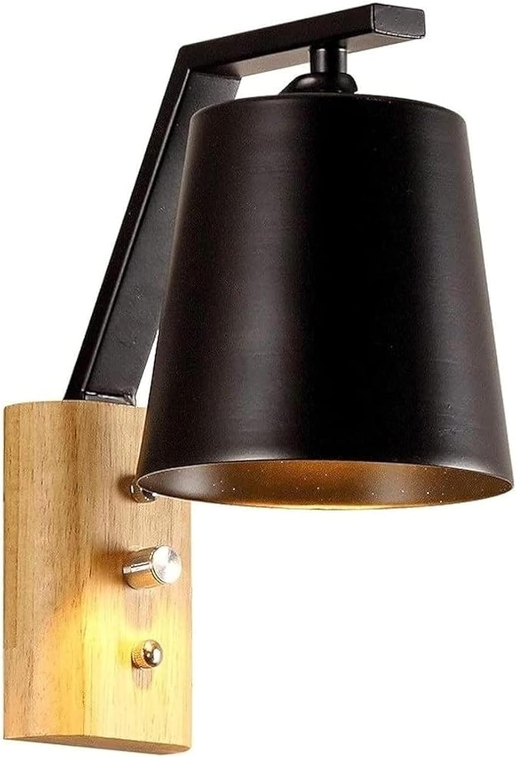 Wall Light Modern Wooden Wrought Iron LED Wall Lamps Minimaslist Bedroom Bedside Reading Lamp E27 Lighting Fixtures Wall Sconce Home Decor Ceiling Light(Black)