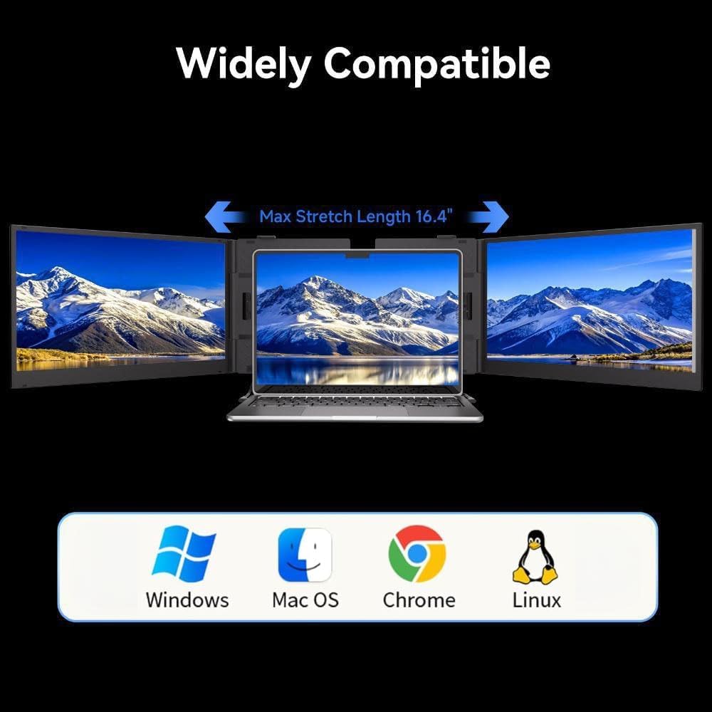 15.3' Laptop Screen Extender, 1200P FHD Ultra-Thin Triple Screen Laptop Monitor Extender, 100% sRGB Travel Portable Monitor for Laptops, Multi Screens Laptops Attachment Compatible with Windows Mac