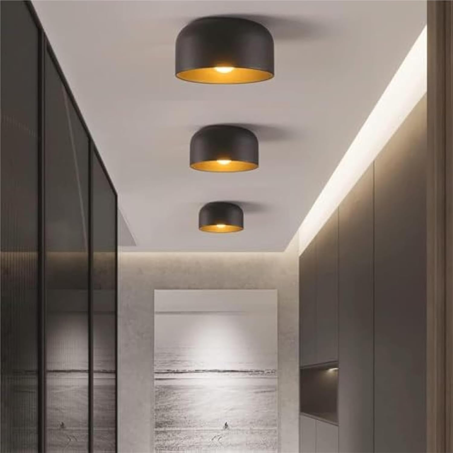 Flush Mount Round Wrought Iron Close to Ceiling Lights, Ceiling Light Fixture for Bedroom, Dining Room, Corridor, Decorative Chandelier Lamp for Modern Home Interior(Black)