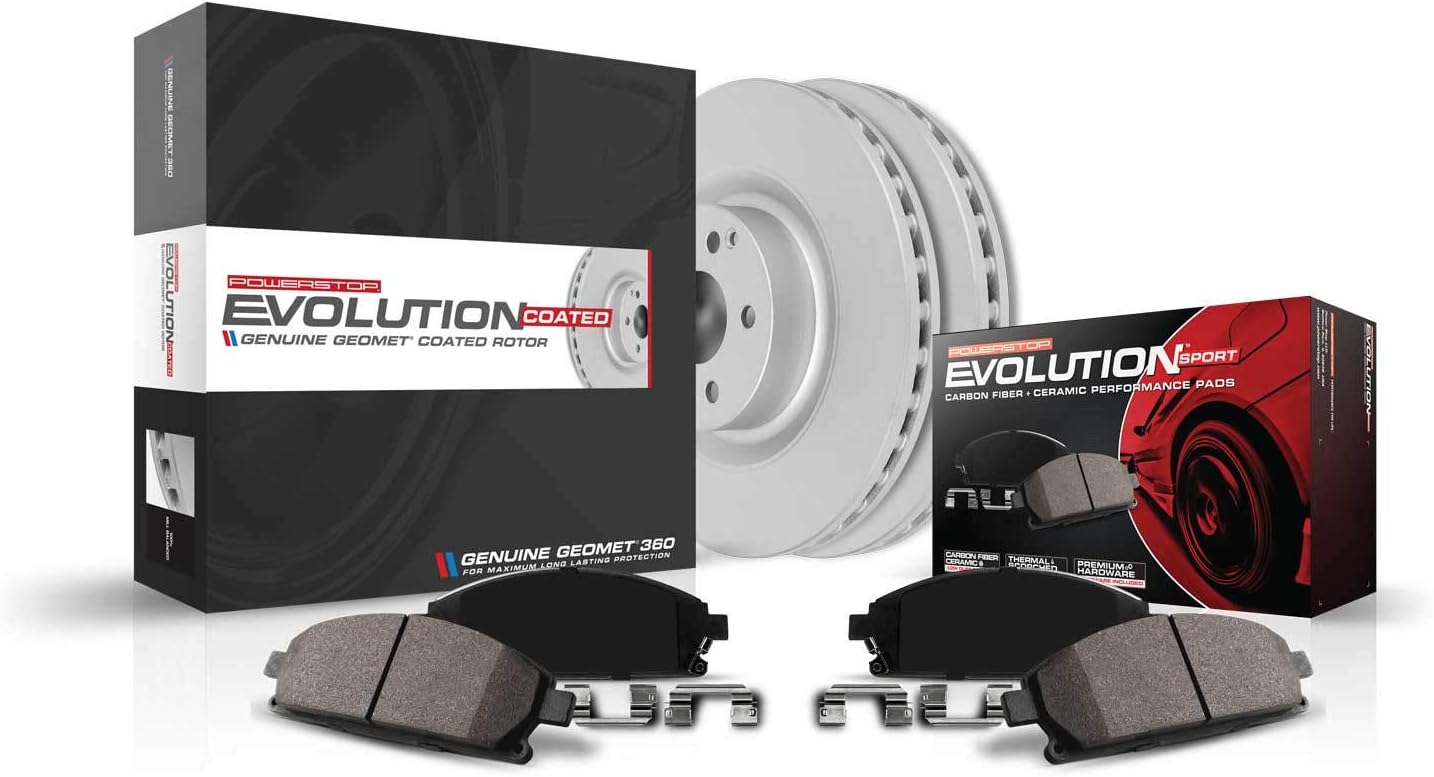 PowerStop Front Brake Kit for Audi A3 2015-20 |A3 Quattro 2015-18 |A3 Sportback e-tron 2016-18 |TT Quattro 2016-21 - Fully-Coated Disc Rotors with Z23 Carbon-Fiber Ceramic Brake Pads Upgrade, CRK7082